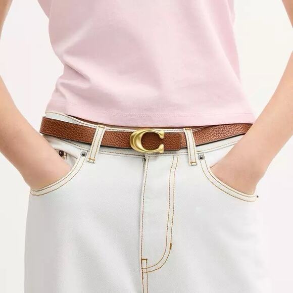 NWT COACH Women Sculpted C Buckle Reversible Belt 25 Mm ceb67 black redwood main image 5